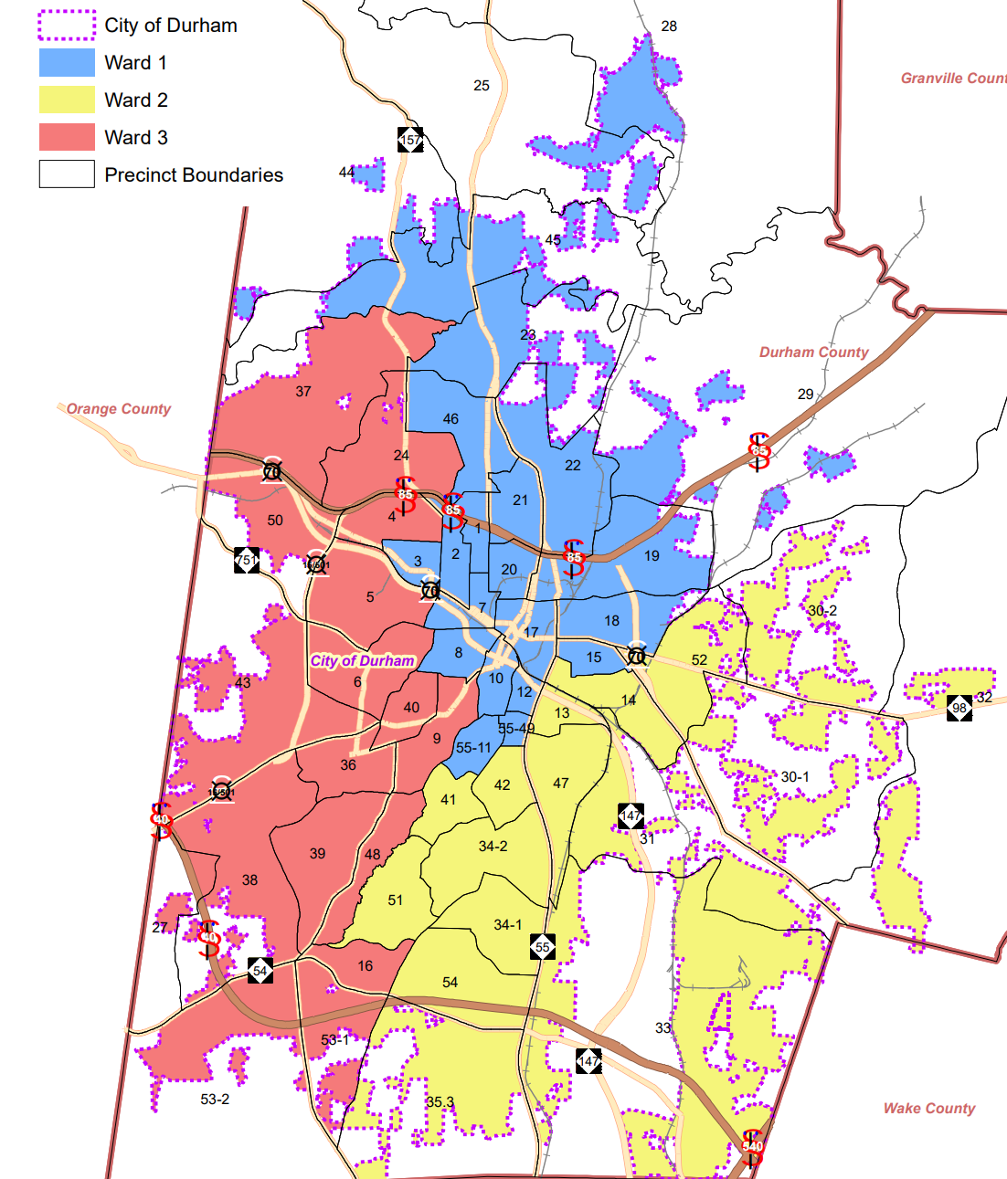 Ward map of Durham