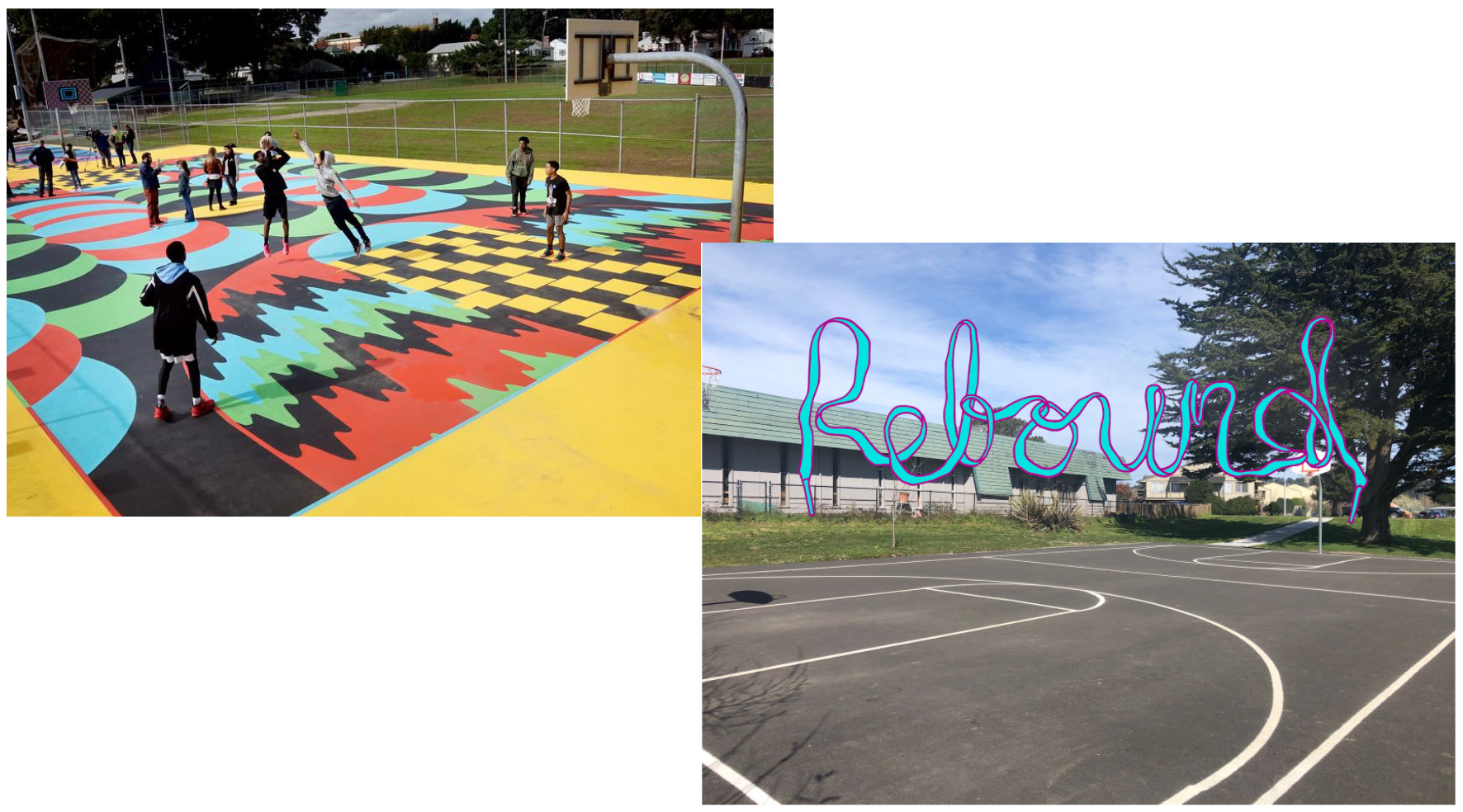 Before and after basket ball court mural