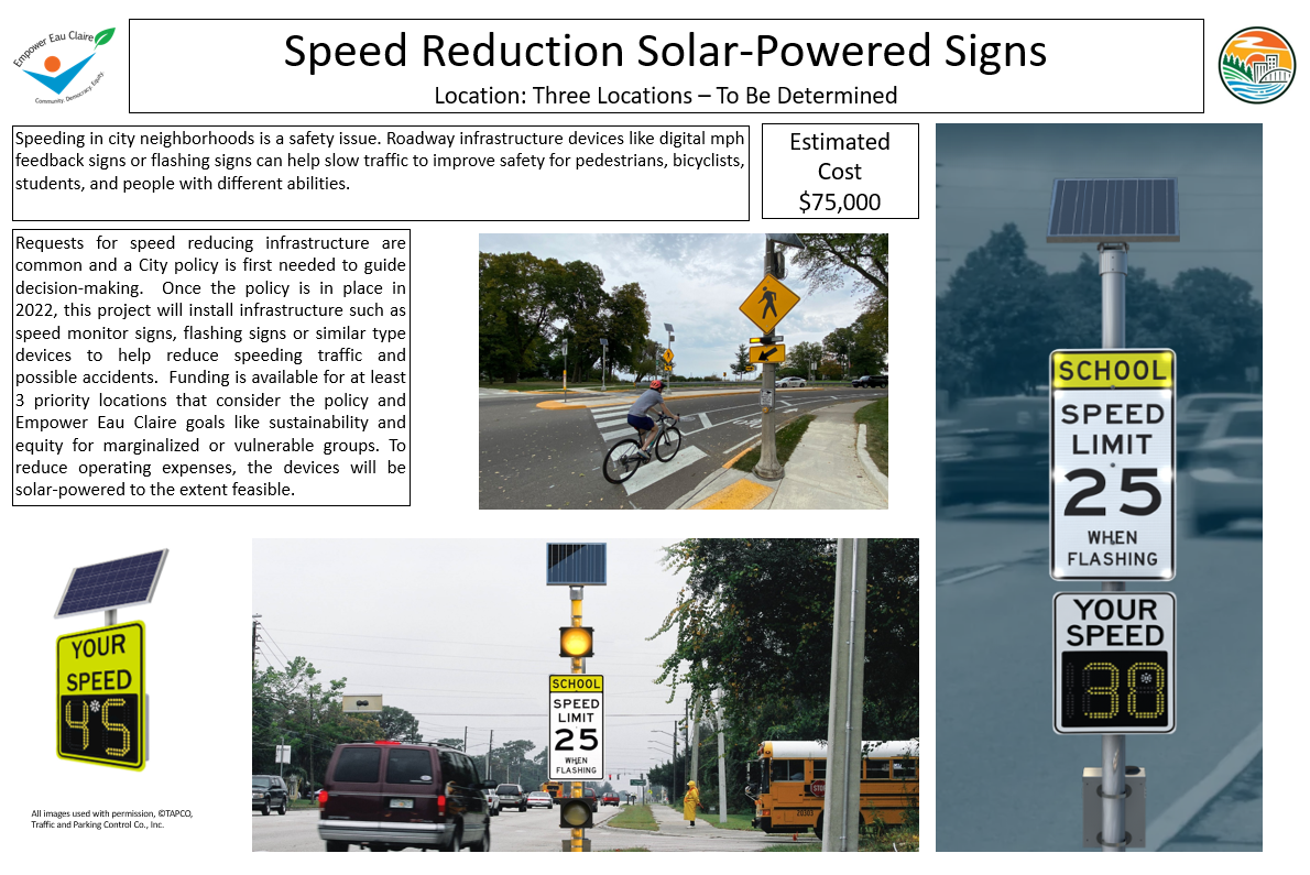 Speed reduction solar-powered street signs