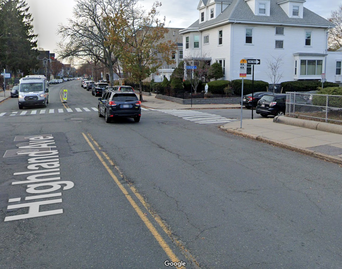 A Google Streets view of a Highland Ave bus stop 